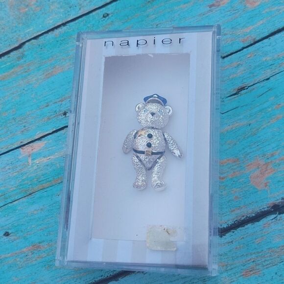 Napier Vintage Articulated Silver Tone Police Officer Teddy Bear in Original Box - Picture 1 of 6